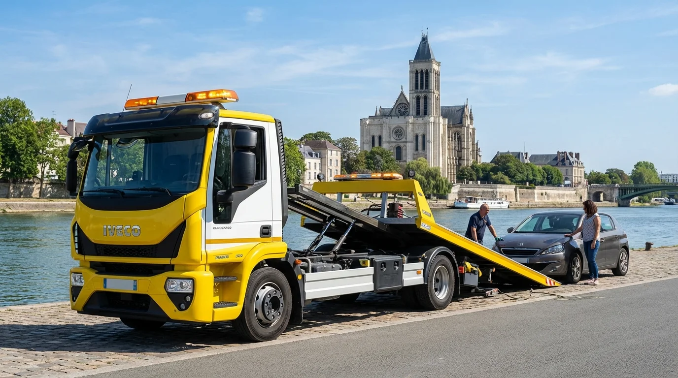 Dépanneuse Fast Depann intervenant sur les quais de Seine à Argenteuil près de la Basilique