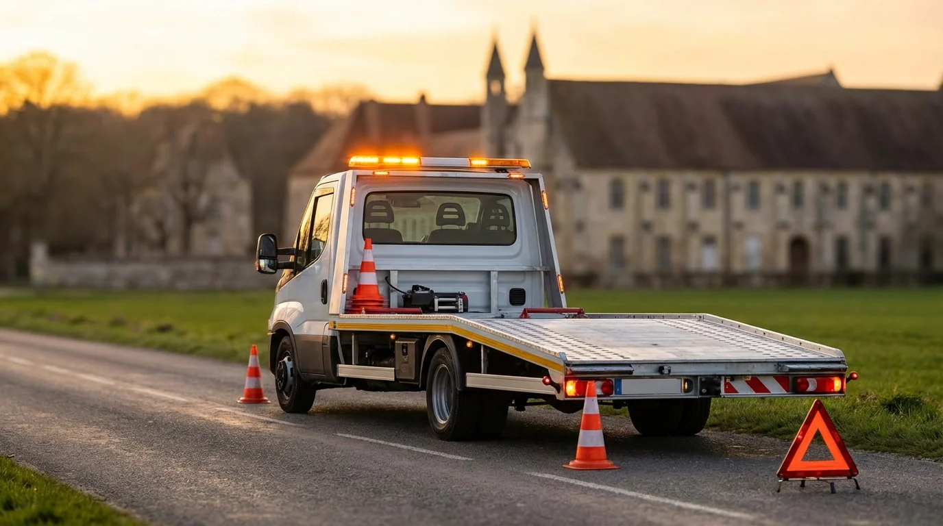Dépanneuse Fast Depann en intervention à Asnières-sur-Oise près de l'Abbaye de Royaumont