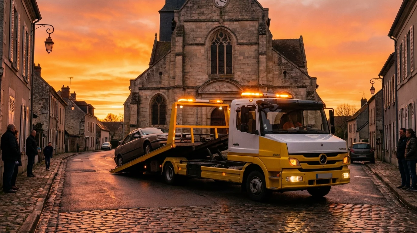 Intervention de dépannage auto devant l'église d'Attainville par Fast Depann