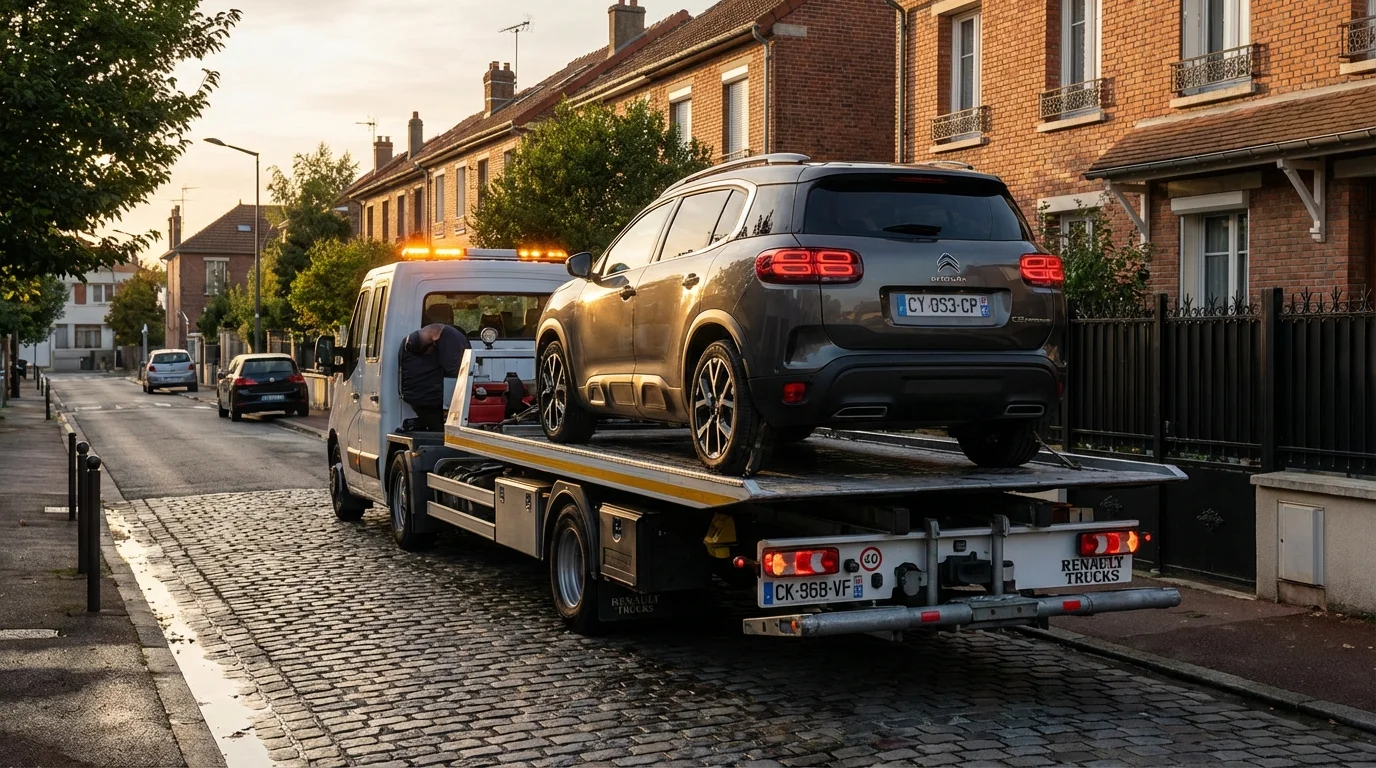 Dépanneuse Fast Depann en intervention à Bondy 93140 pour un remorquage voiture