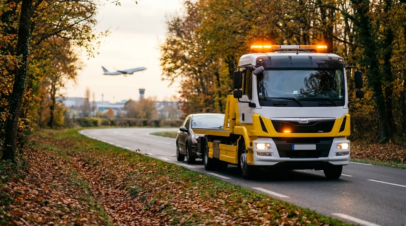 Dépanneuse Fast Depann intervenant sur la D317 à Bonneuil-en-France près de l'aéroport du Bourget