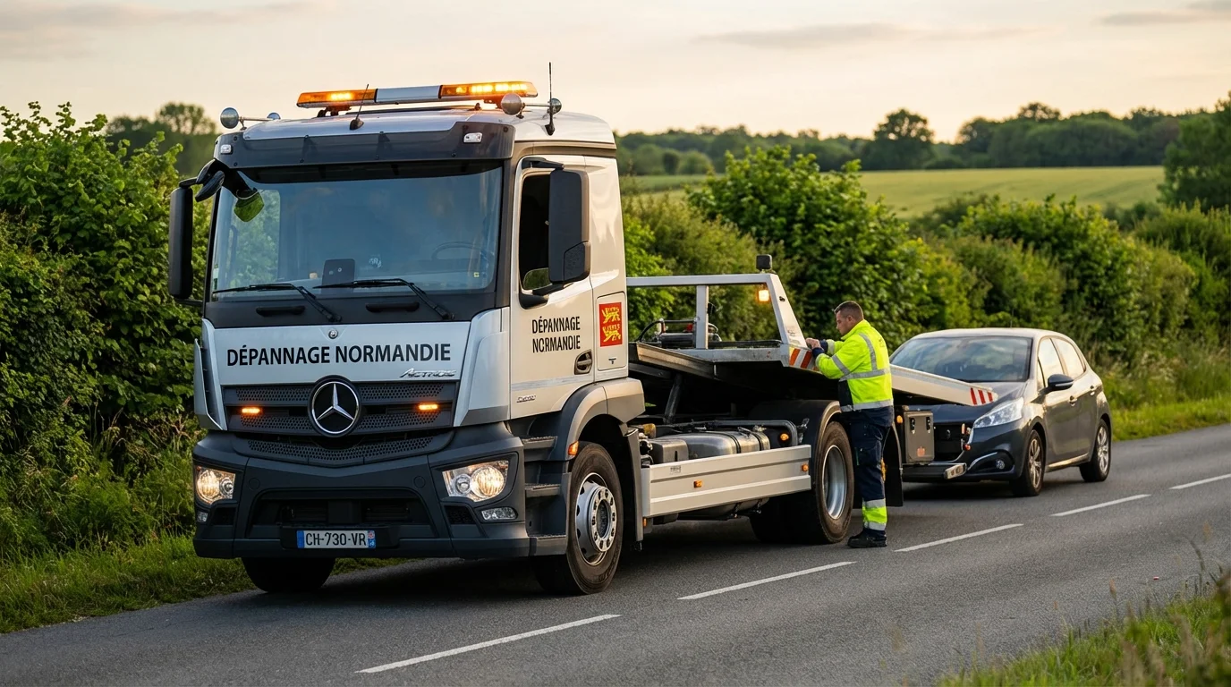 Dépanneuse Fast Depann en intervention à Bourg-Achard pour un remorquage automobile