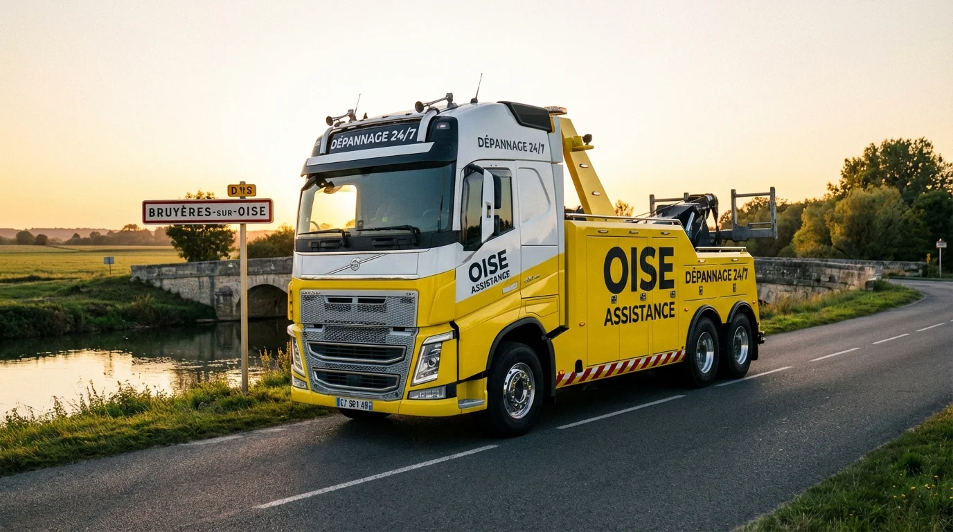 Camion de dépannage Fast Depann en intervention à l'entrée de Bruyères-sur-Oise 95820