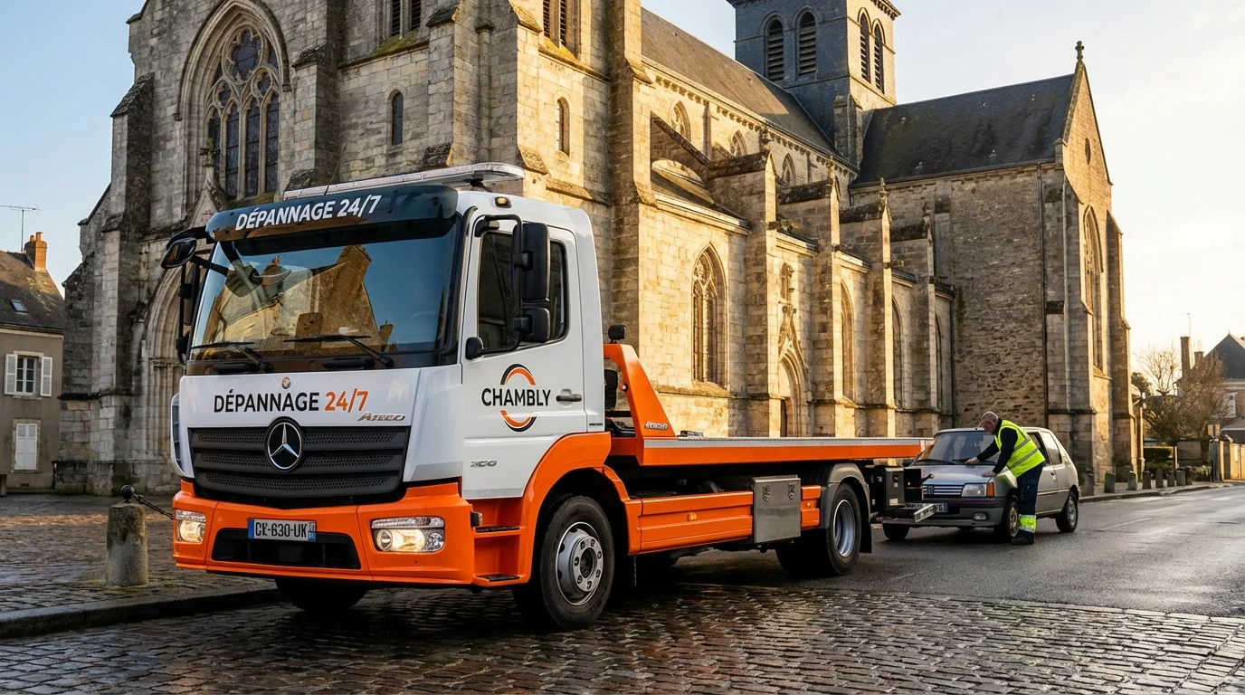 Intervention de dépannage auto par Fast Depann près de l'église de Chambly dans l'Oise