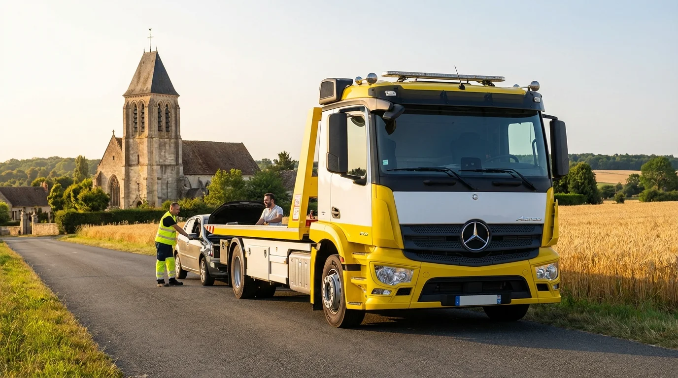 Dépanneuse Fast Depann intervenant à Cléry-en-Vexin sur la route du Tillay