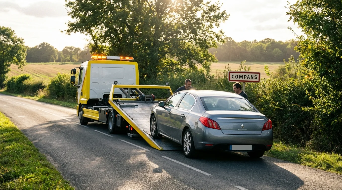 Dépanneuse Fast Depann en intervention sur une route à Compans 77290