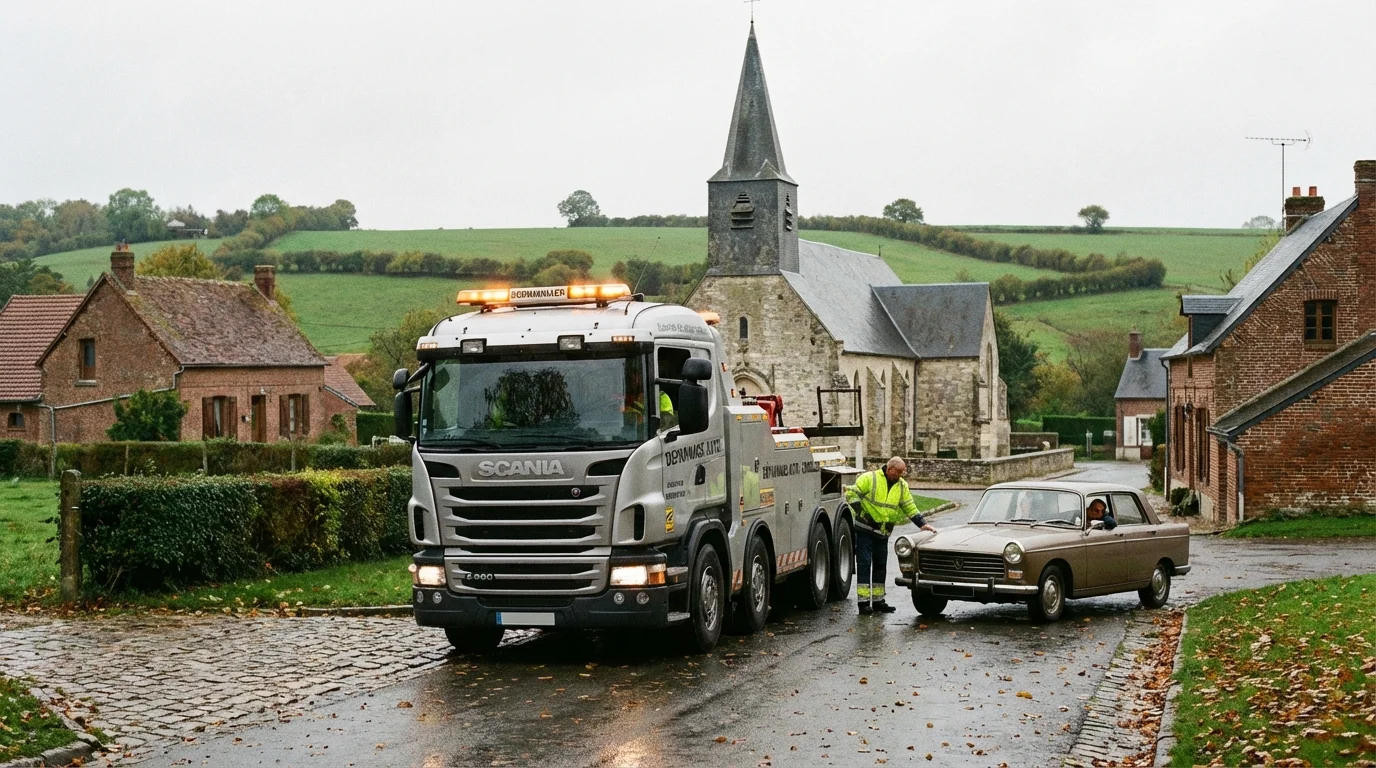 Dépanneuse Fast Depann en intervention à Crisolles 60400 pour un remorquage automobile d'urgence.