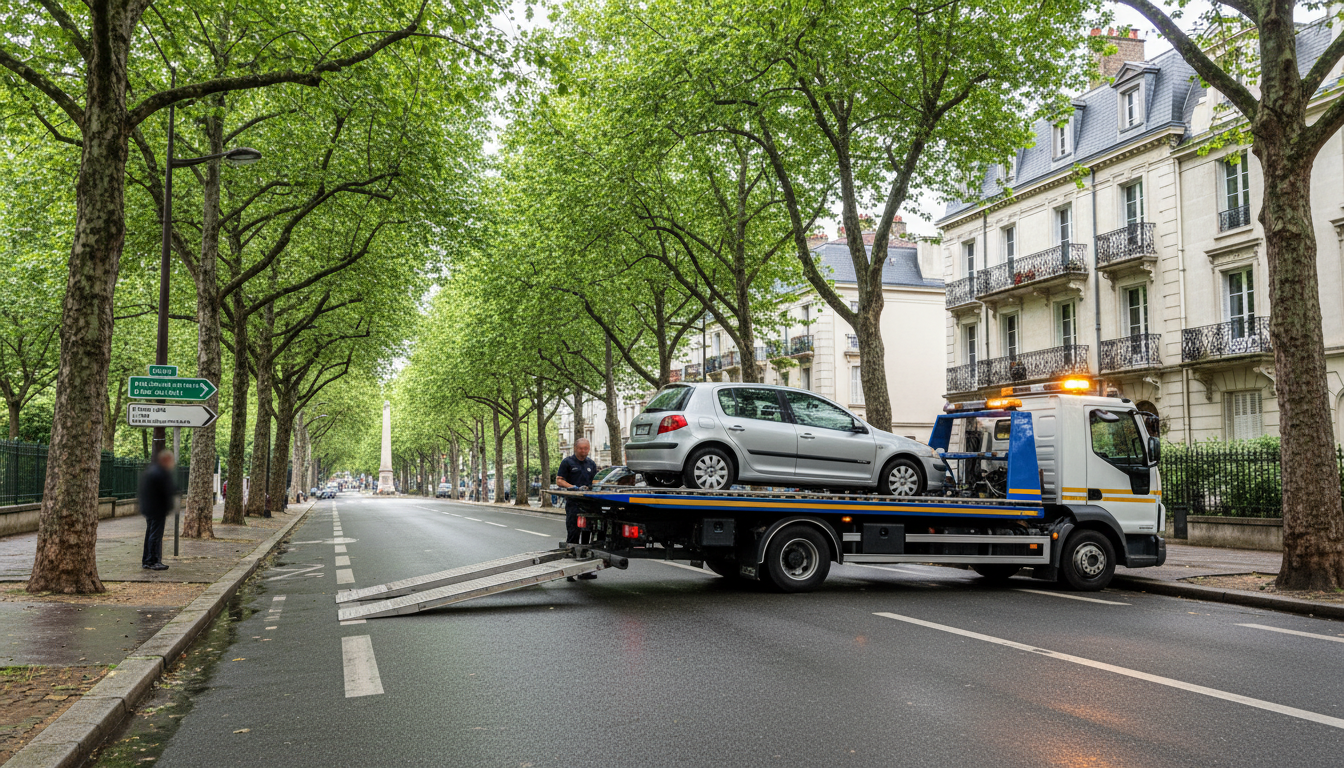 Dépanneuse Fast Depann intervenant sur une voiture en panne à Châtenay-en-France, Val d'Oise.