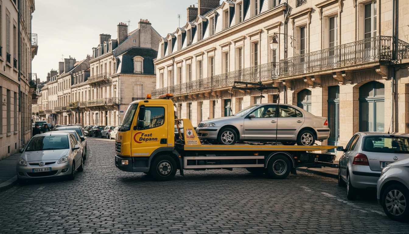 Dépanneuse Fast Depann intervenant sur une panne automobile à Montmorency, Val d'Oise.