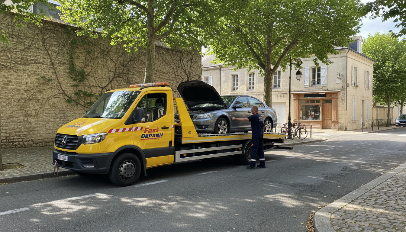 Dépanneuse Fast Depann en intervention pour un dépannage auto sur une voiture en panne à Ronquerolles, Val d'Oise.