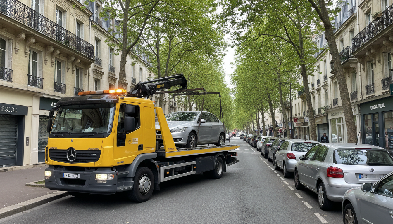 Dépanneuse Fast Depann en intervention rapide pour un véhicule en panne dans une rue de Saint-Gratien.