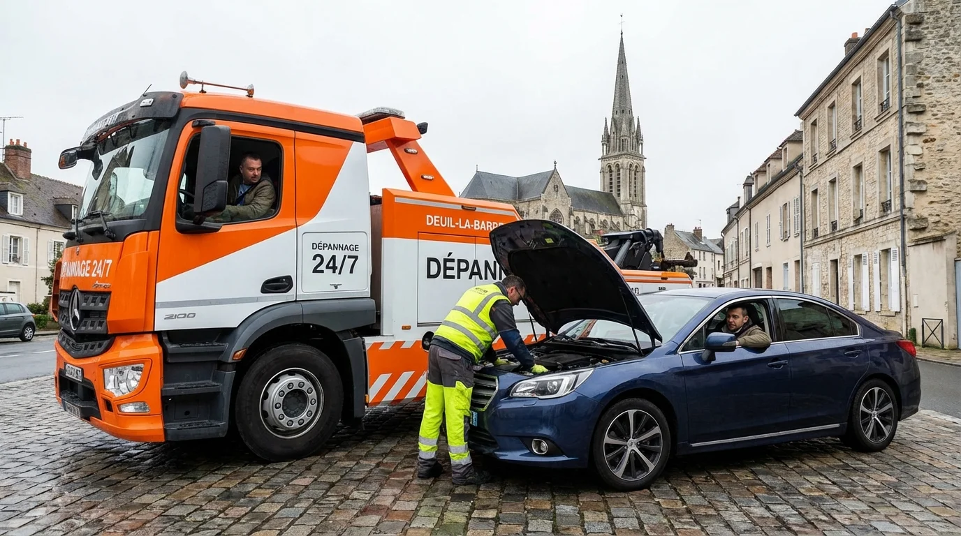 Intervention de dépannage auto par Fast Depann dans le centre-ville de Deuil-la-Barre devant l'église