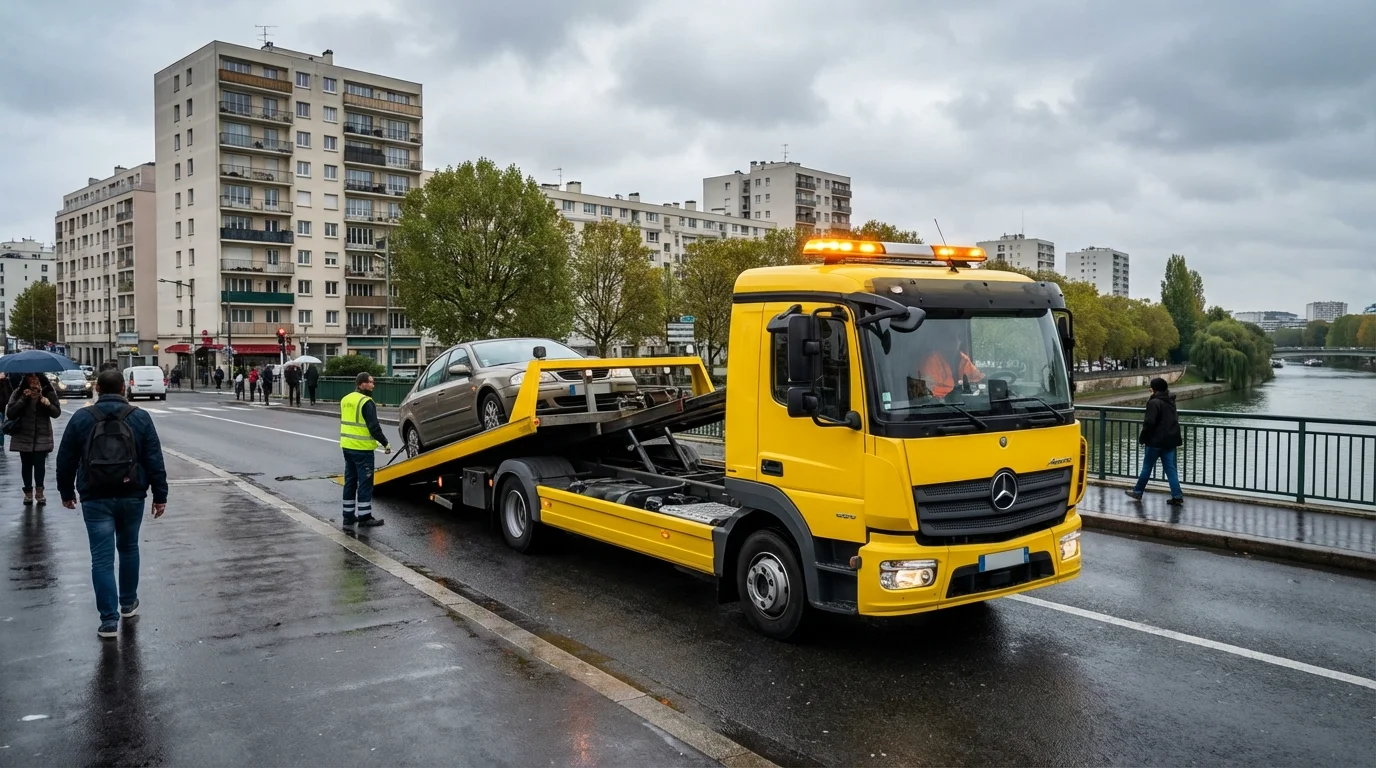 Dépanneuse Fast Depann intervenant pour un remorquage auto à Epinay-sur-Seine 93800