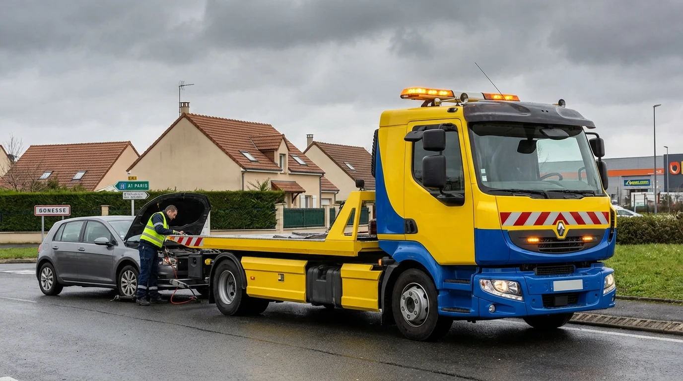 Dépanneuse Fast Depann en intervention à Gonesse 95500 pour remorquage voiture