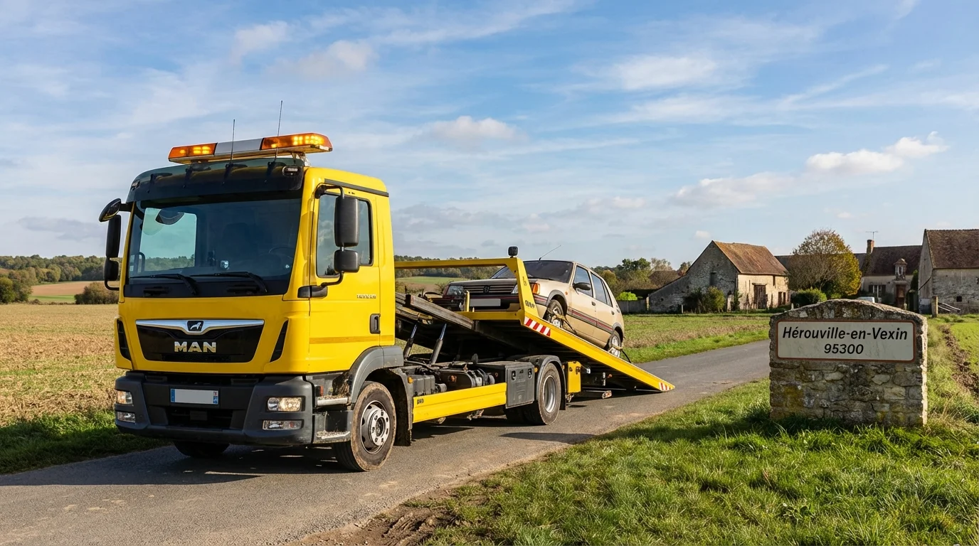 Dépanneuse Fast Depann intervenant pour un remorquage à Hérouville-en-Vexin dans le Val-d'Oise.