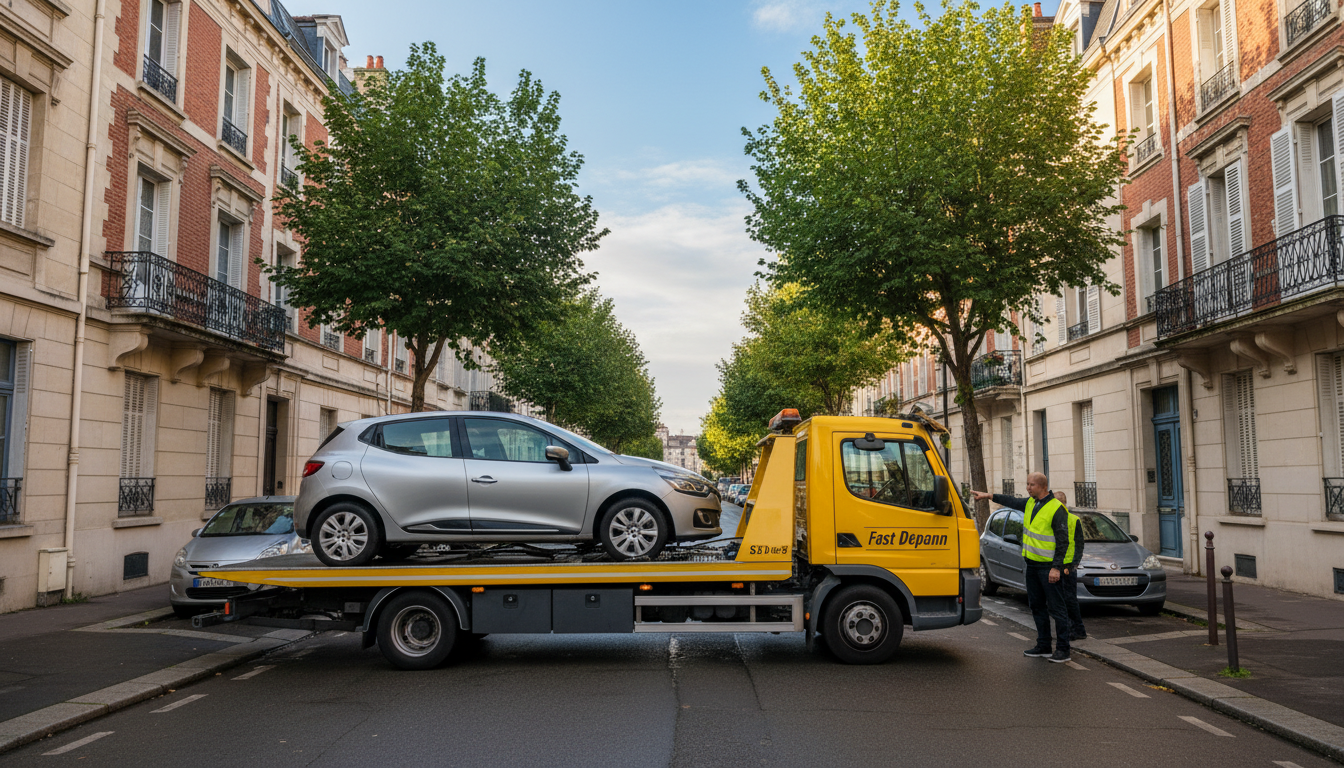 Un dépanneur Fast Depann intervient sur une panne de voiture à Deuil-la-Barre, Val d'Oise, montrant un service rapide et professionnel.