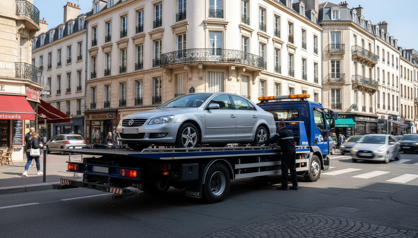 Un dépanneur Fast Depann intervient rapidement sur une voiture en panne dans une rue de Franconville.