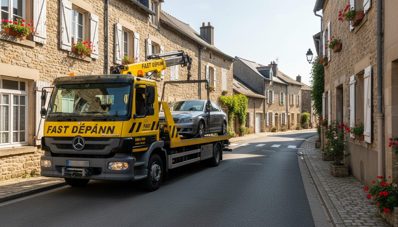 Dépanneuse Fast Depann intervenant sur une voiture en panne à Genainville, Val d'Oise.