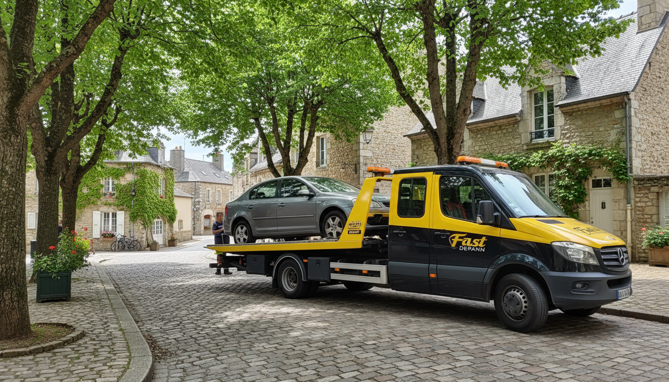 Dépanneuse Fast Depann intervenant sur une panne auto à Le Perchay, Val d'Oise.