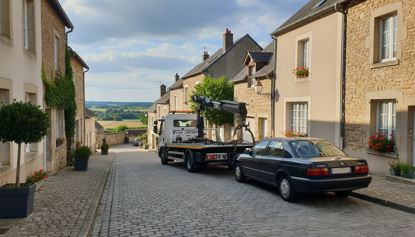 Dépannage auto urgent à Sagy, Val d'Oise, avec un véhicule Fast Depann intervenant sur une voiture en panne.