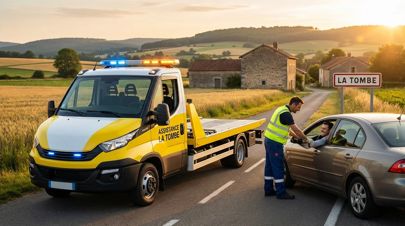 Dépanneuse Fast Depann intervenant sur une route à La Tombe pour un remorquage automobile