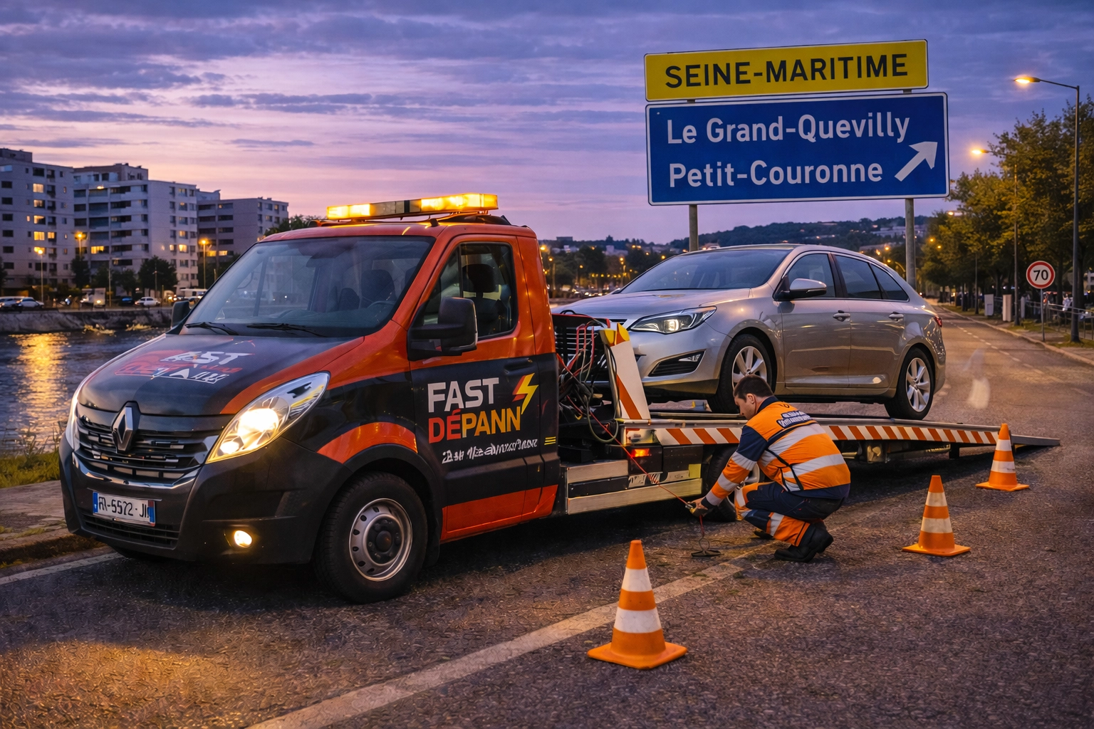 Camion de remorquage Fast Depann en intervention à Le Grand-Quevilly pour un dépannage auto