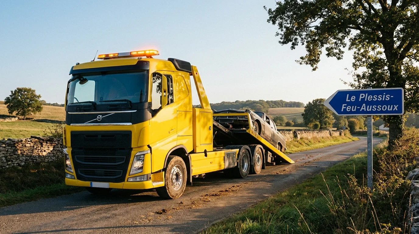 Dépanneuse Fast Depann en intervention à Le Plessis-Feu-Aussoux pour un remorquage automobile
