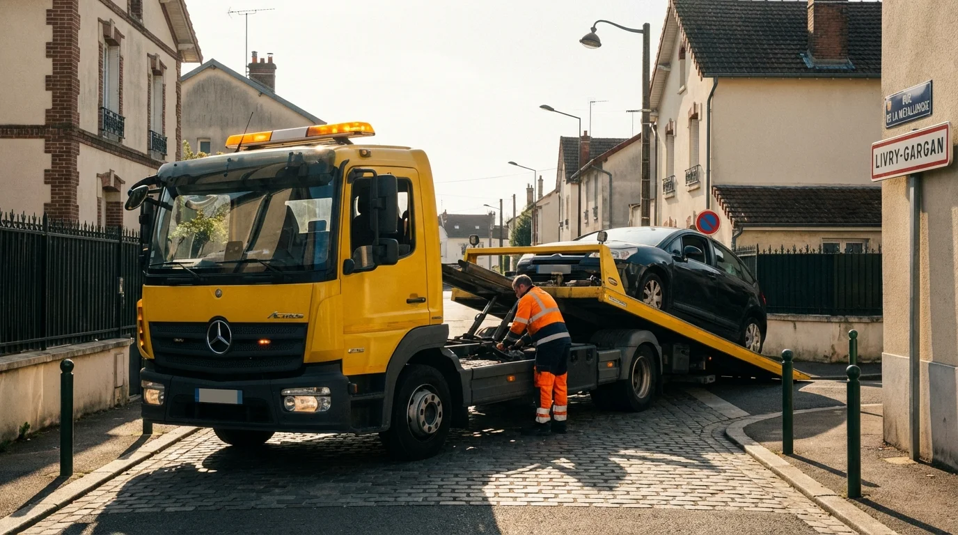 Dépanneuse intervenant pour un remorquage auto à Livry-Gargan 93190
