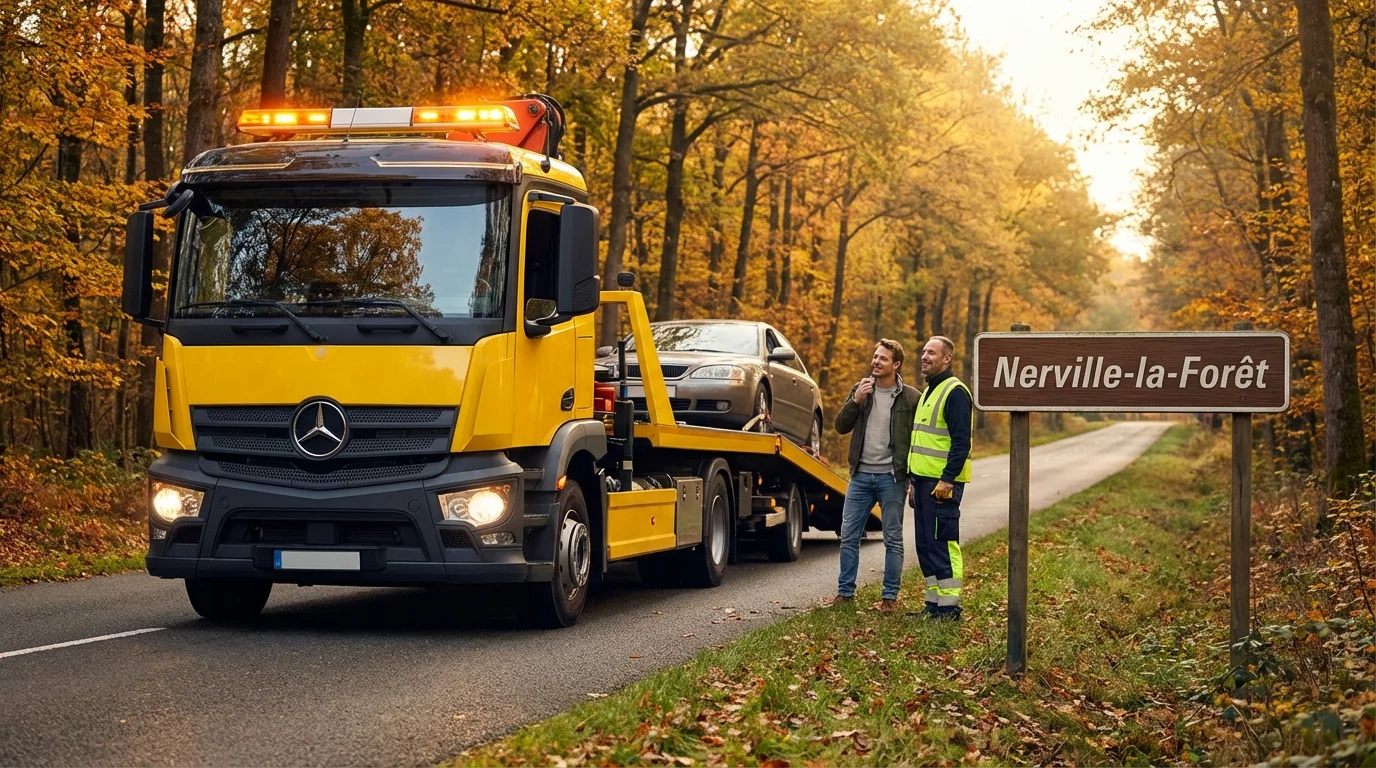 Intervention de dépannage auto Fast Depann sur une route forestière à Nerville-la-Forêt 95590