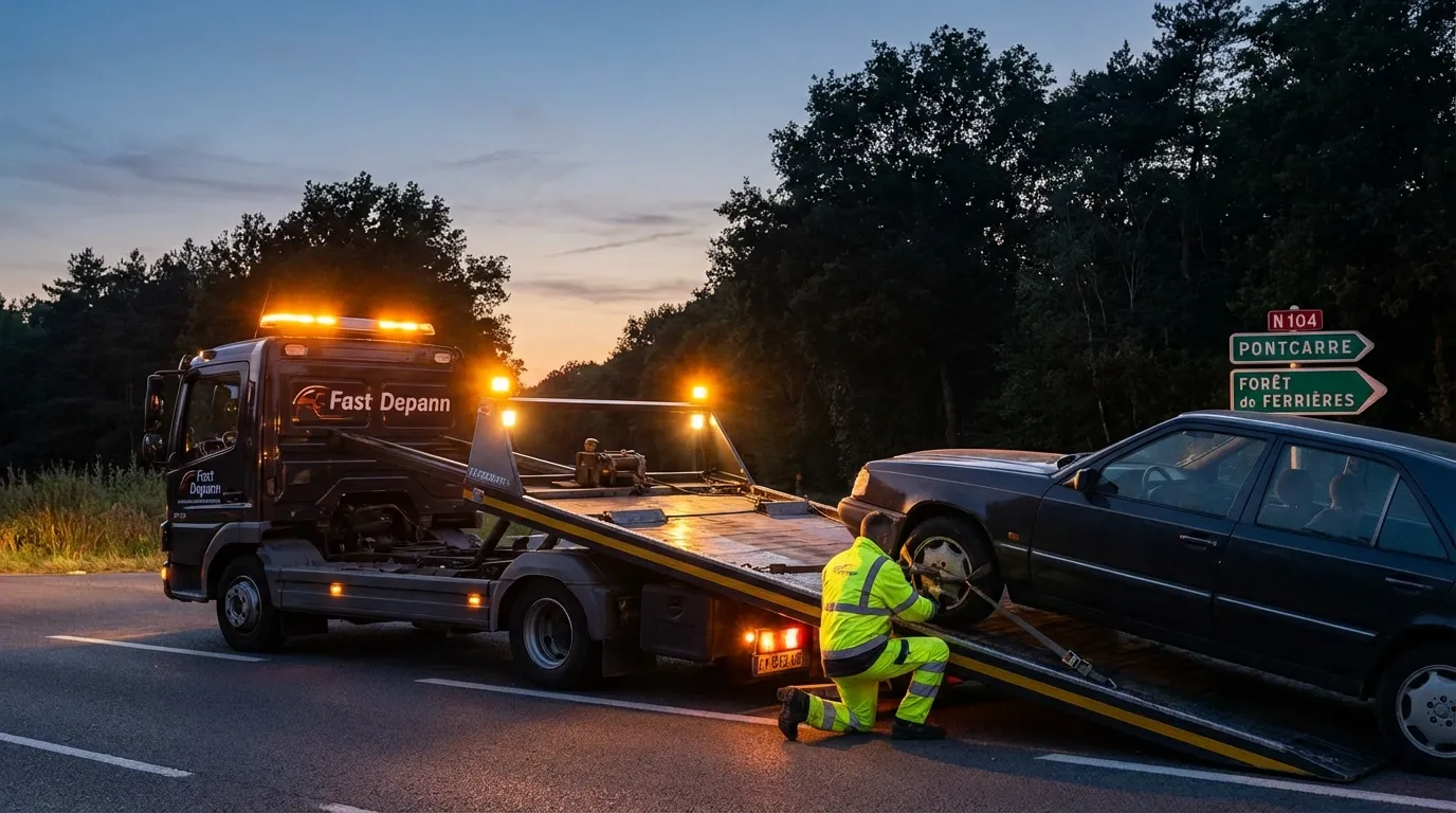 Dépanneuse Fast Depann intervenant pour un remorquage voiture à Pontcarré 77135