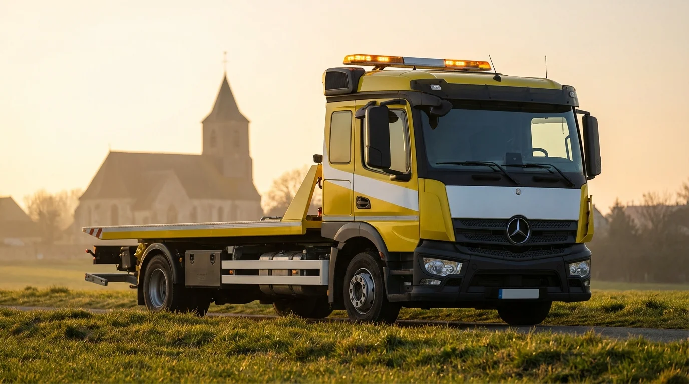 Dépanneuse Fast Depann en intervention à Rampillon près de l'église Saint-Éliphe