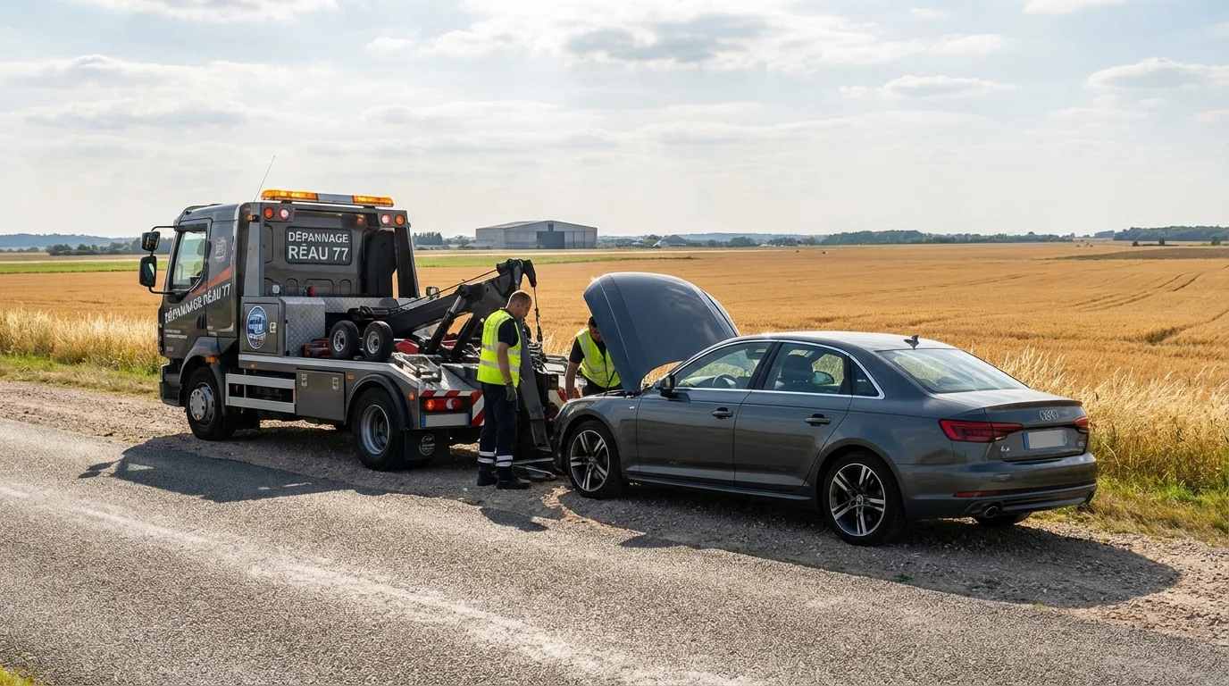 Camion de dépannage Fast Depann en intervention à Réau 77550 pour remorquage auto