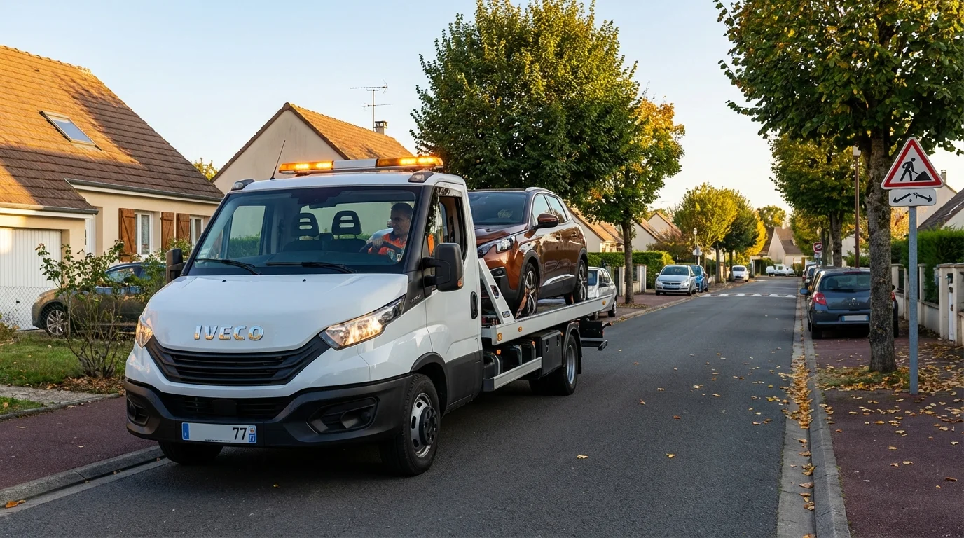 Dépanneuse Fast Depann intervenant pour un remorquage auto à Roissy-en-Brie 77680