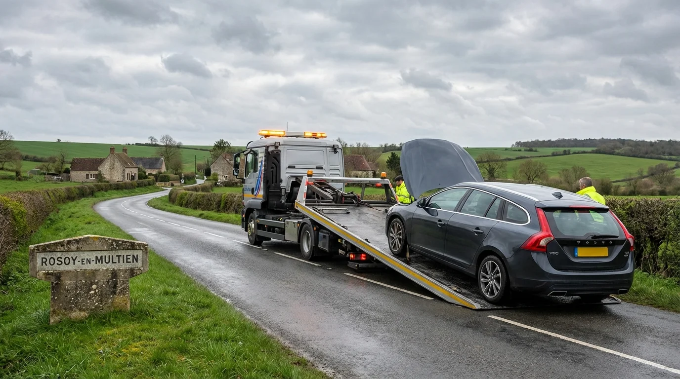 Dépanneuse Fast Depann en intervention sur une route de Rosoy-en-Multien 60620