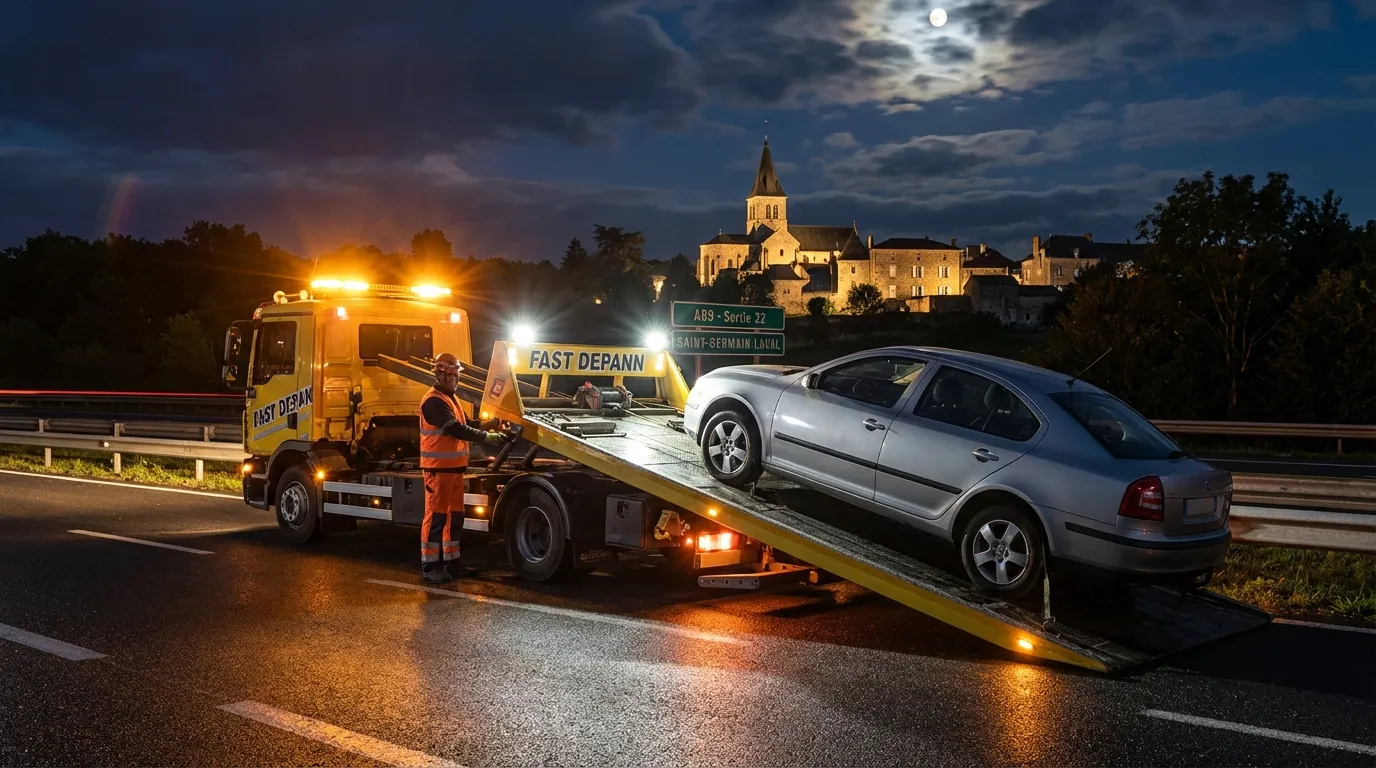 Dépanneuse Fast Depann en intervention de remorquage à Saint-Germain-Laval