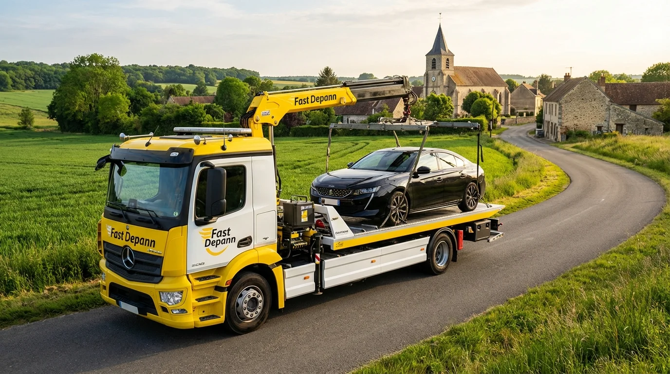 Dépanneuse Fast Depann intervenant pour un remorquage voiture à Saint-Gervais 95420