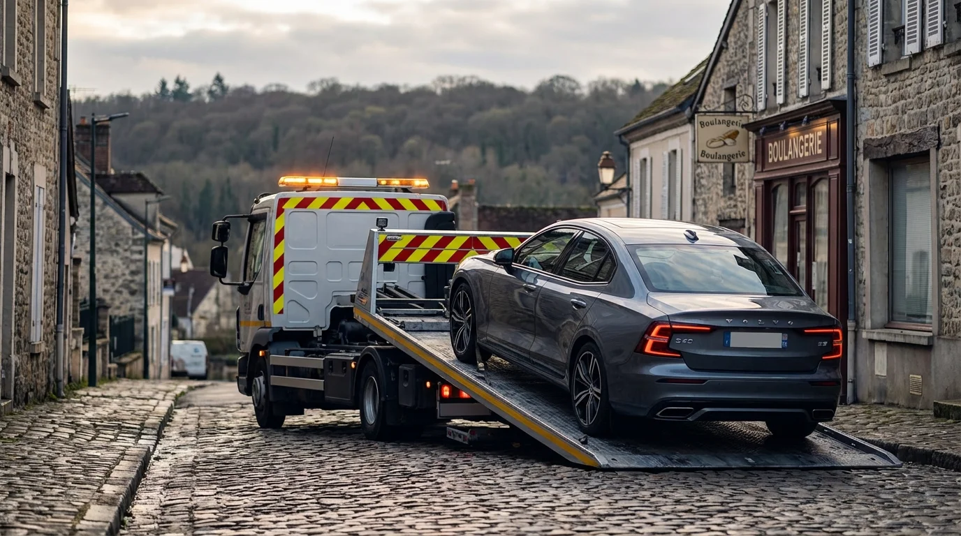 Dépanneuse Fast Depann en intervention à Saint-Leu-la-Foret près de la forêt de Montmorency