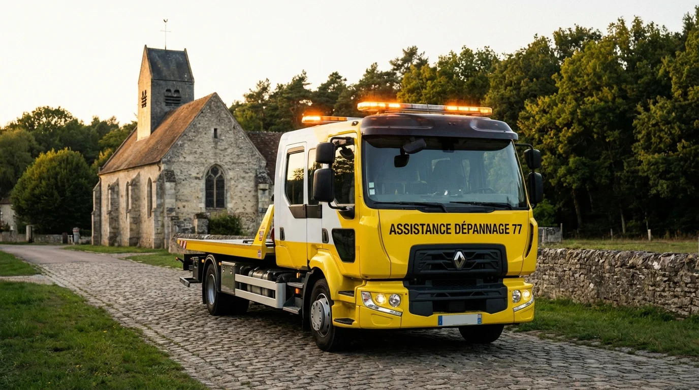 Dépanneuse Fast Depann en intervention à Saint-Martin-en-Bière devant un paysage forestier