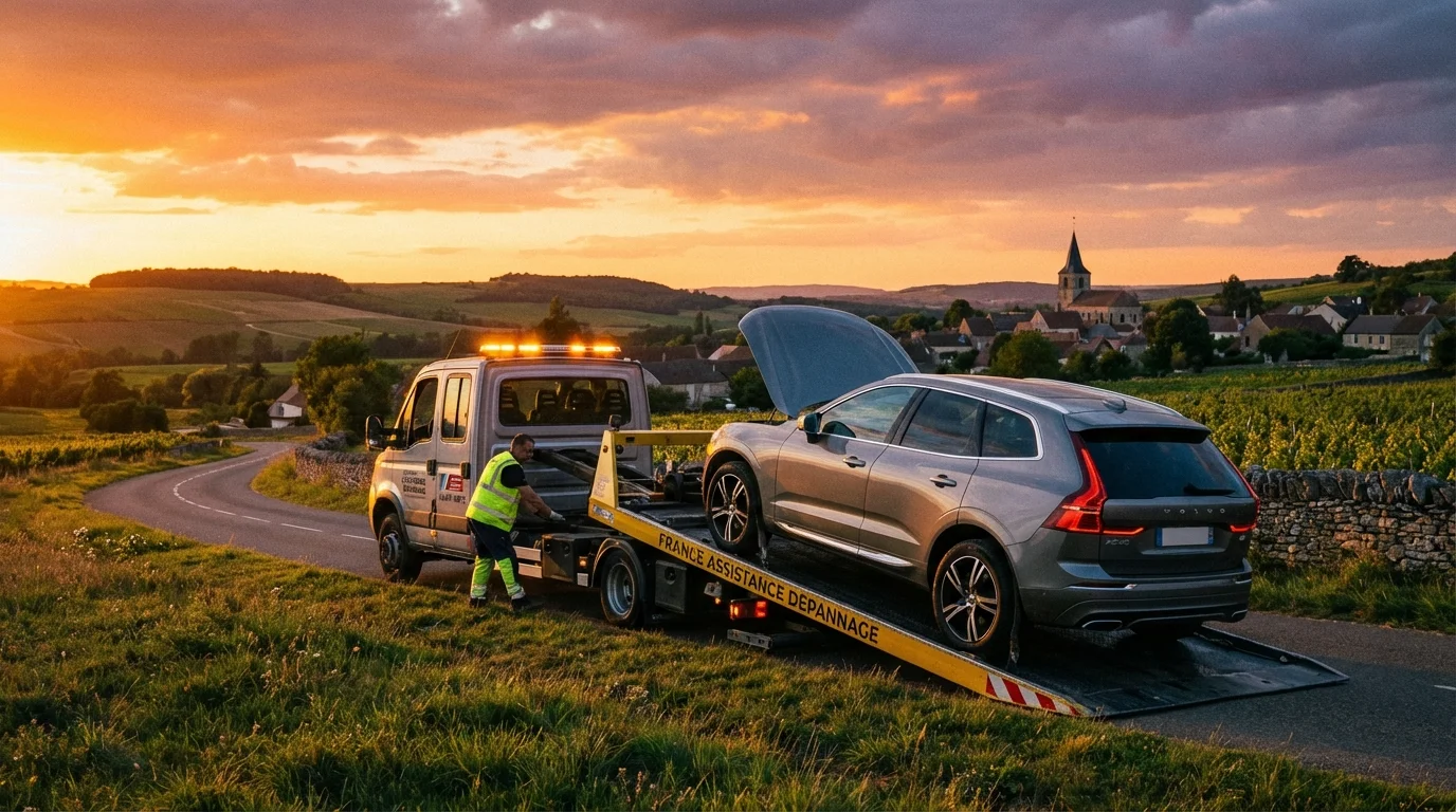 Dépanneuse Fast Depann en intervention sur une route de Saint-Mery 77720