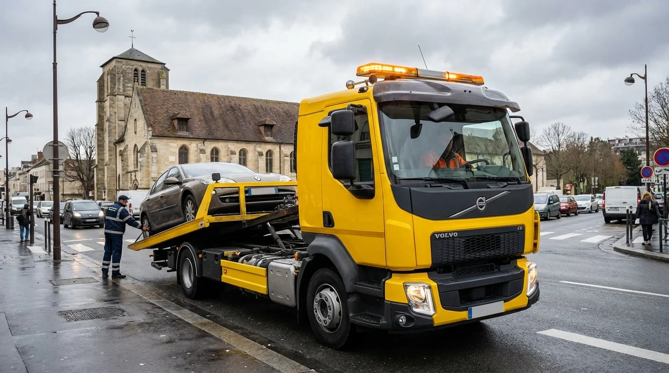 Dépanneuse Fast Depann intervenant à Saint-Ouen-l'Aumône près de l'Abbaye de Maubuisson