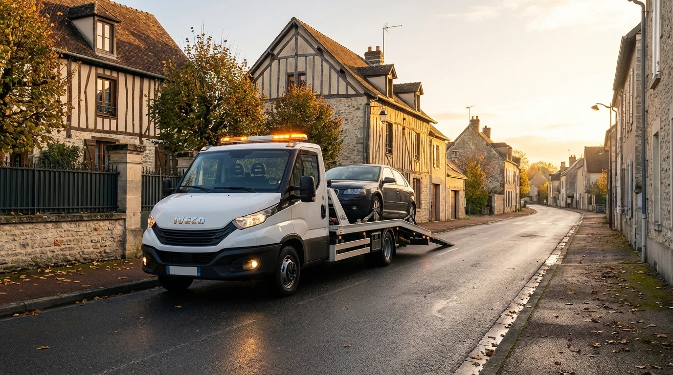 Dépanneuse Fast Depann en intervention à Saint-Pierre-les-Nemours pour un remorquage voiture