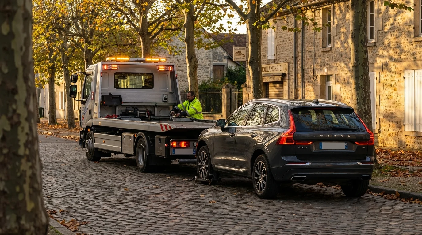 Dépanneuse Fast Depann en intervention à Saint-Thibault-des-Vignes pour un remorquage auto