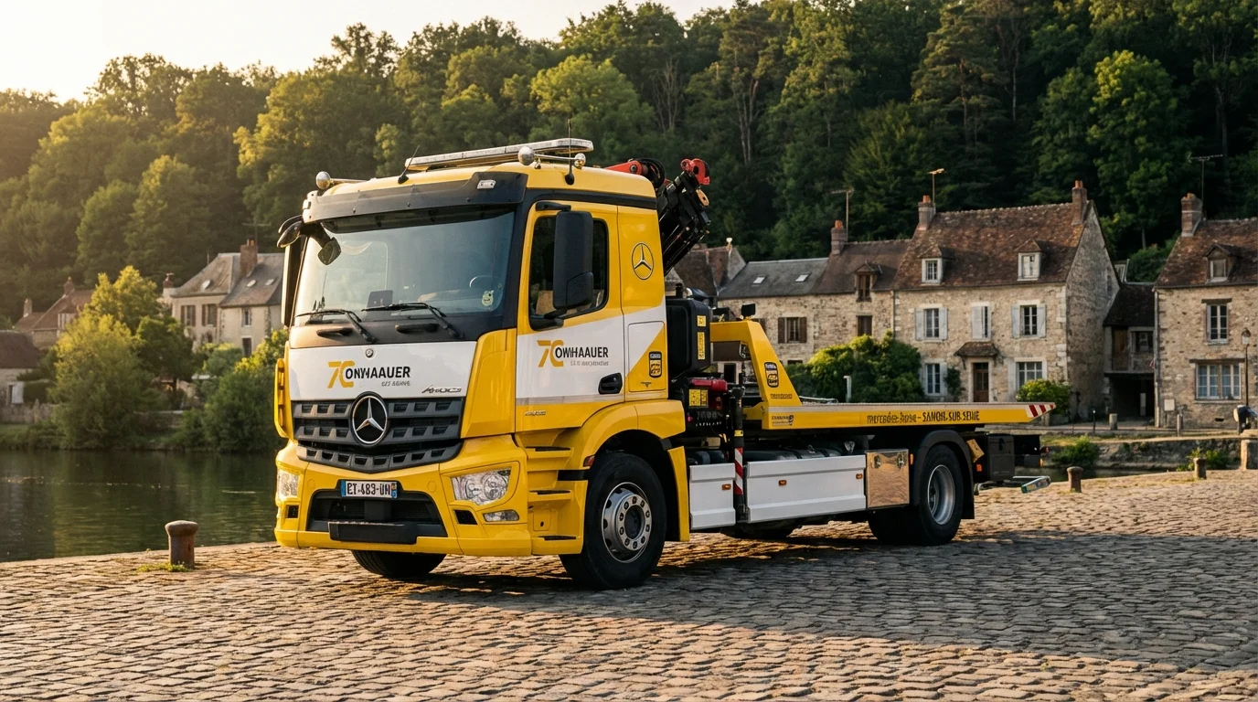 Dépanneuse Fast Depann en intervention sur les quais de Samois-sur-Seine 77920
