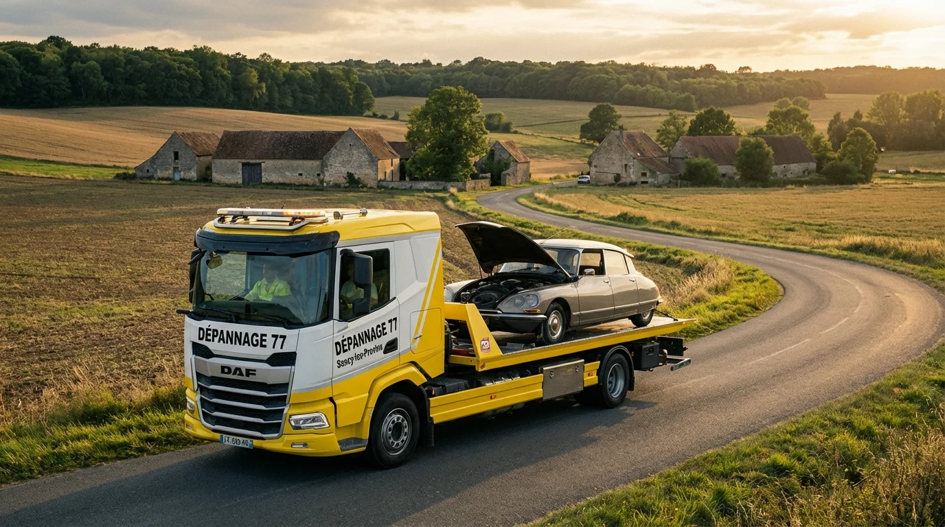 Dépanneuse Fast Depann intervenant sur une voiture en panne à Sancy-les-Provins 77320