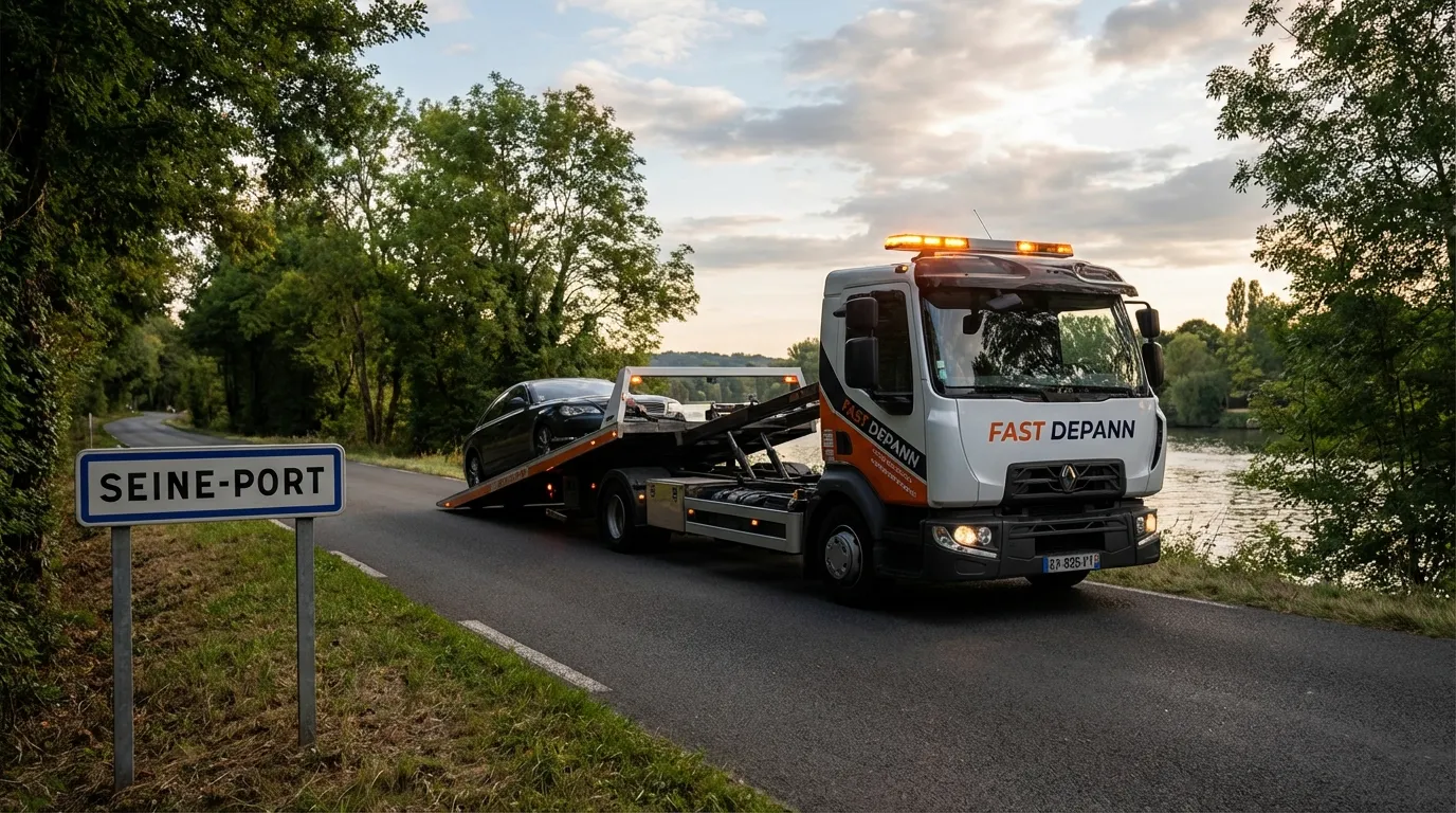 Dépanneuse Fast Depann en intervention rue de Melun à Seine-Port 77240
