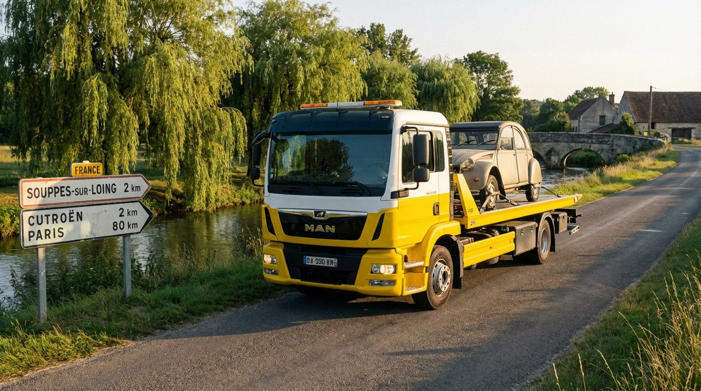 Dépanneuse Fast Depann en intervention à Souppes-sur-Loing près du Loing