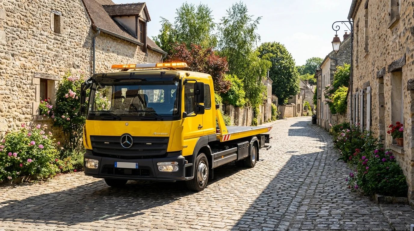 Dépanneuse Fast Depann en intervention rue de la Gare à Valmondois (95760)