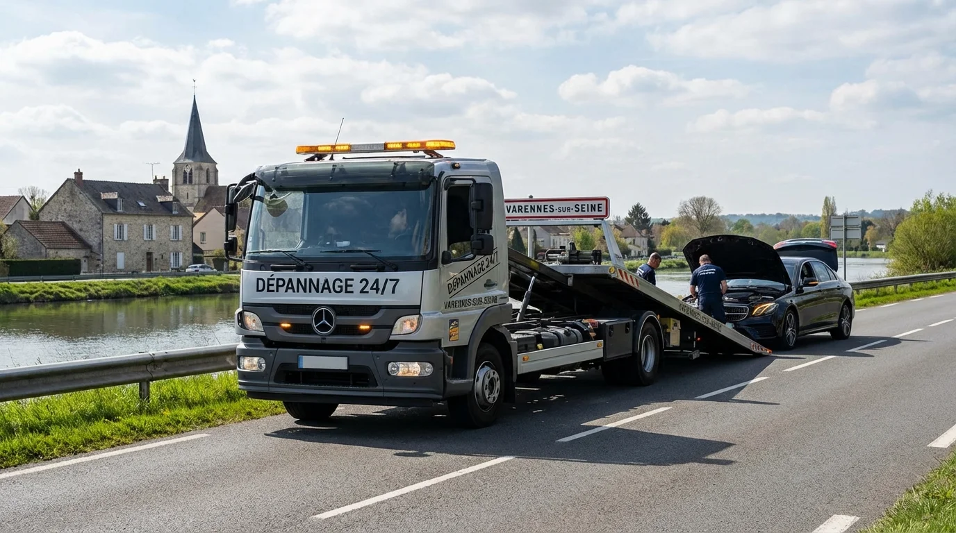 Dépanneuse Fast Depann en intervention à Varennes-sur-Seine pour un remorquage voiture