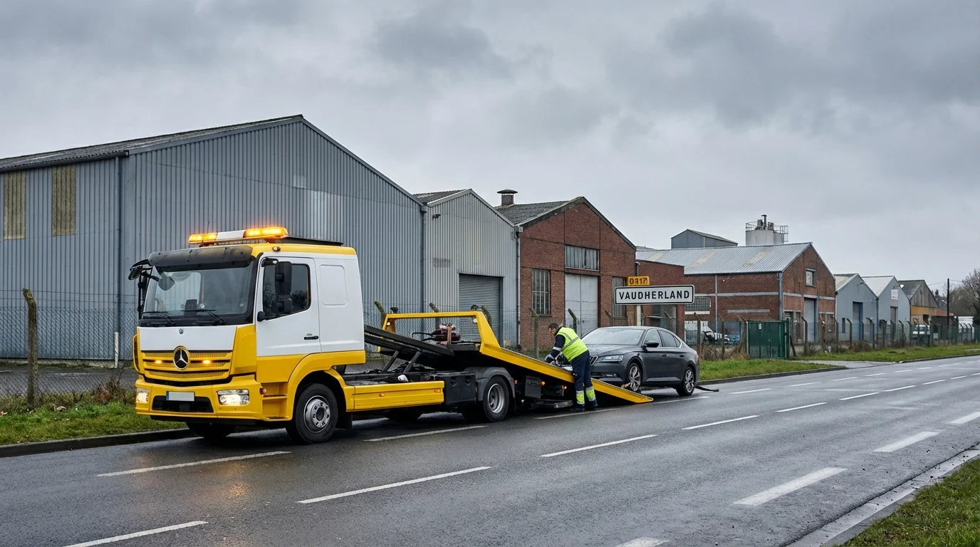 Dépanneuse intervenant sur une voiture en panne à Vaudherland 95500