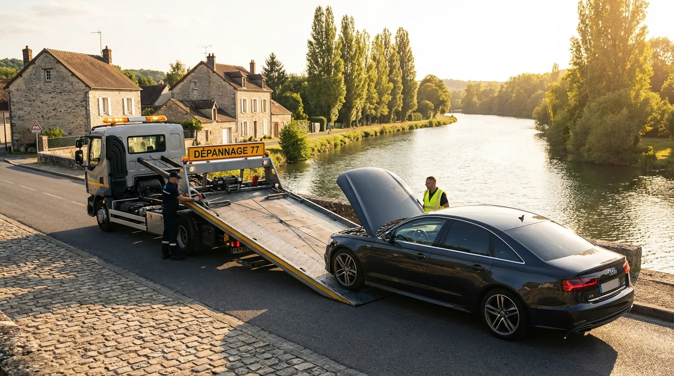 Dépanneuse Fast Depann en intervention à Vernou-la-Celle-sur-Seine pour un remorquage auto